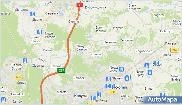 mapa Czarna gmina Wołomin, Czarna gmina Wołomin na mapie Targeo