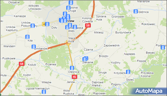 mapa Czarna gmina Złoczew, Czarna gmina Złoczew na mapie Targeo