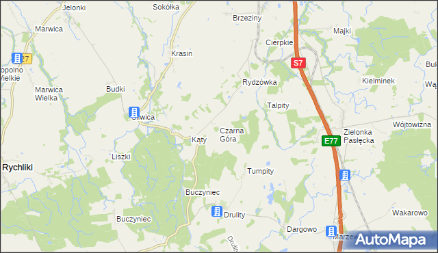 mapa Czarna Góra gmina Pasłęk, Czarna Góra gmina Pasłęk na mapie Targeo