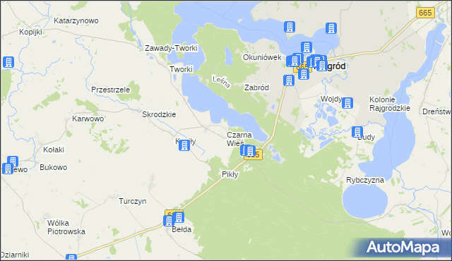 mapa Czarna Wieś gmina Rajgród, Czarna Wieś gmina Rajgród na mapie Targeo