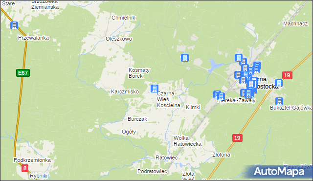 mapa Czarna Wieś Kościelna, Czarna Wieś Kościelna na mapie Targeo