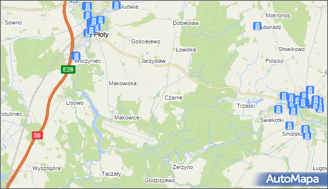 mapa Czarne gmina Płoty, Czarne gmina Płoty na mapie Targeo