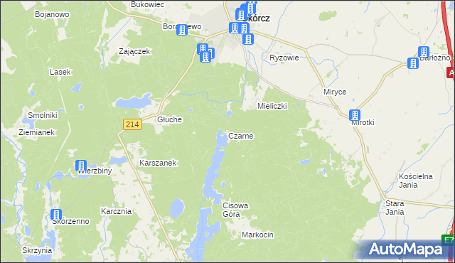 mapa Czarne gmina Skórcz, Czarne gmina Skórcz na mapie Targeo