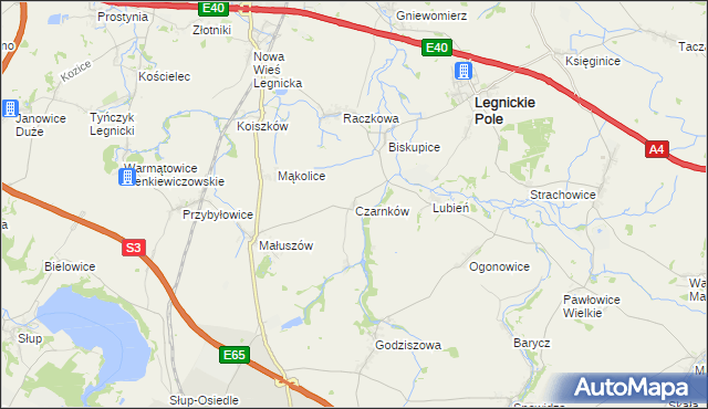 mapa Czarnków gmina Legnickie Pole, Czarnków gmina Legnickie Pole na mapie Targeo