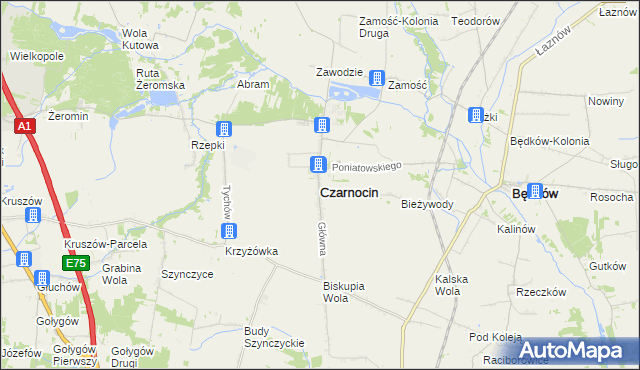 mapa Czarnocin powiat piotrkowski, Czarnocin powiat piotrkowski na mapie Targeo