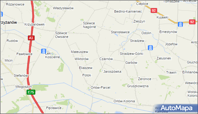 mapa Czarnów gmina Bedlno, Czarnów gmina Bedlno na mapie Targeo