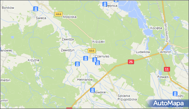 mapa Czarnylas gmina Przygodzice, Czarnylas gmina Przygodzice na mapie Targeo