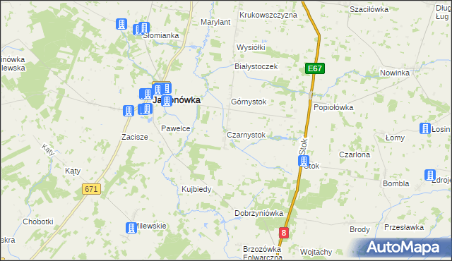 mapa Czarnystok gmina Jasionówka, Czarnystok gmina Jasionówka na mapie Targeo