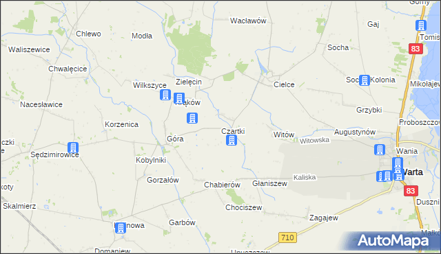 mapa Czartki gmina Warta, Czartki gmina Warta na mapie Targeo