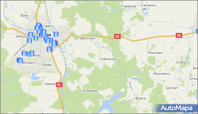 mapa Czartoryja gmina Chojna, Czartoryja gmina Chojna na mapie Targeo