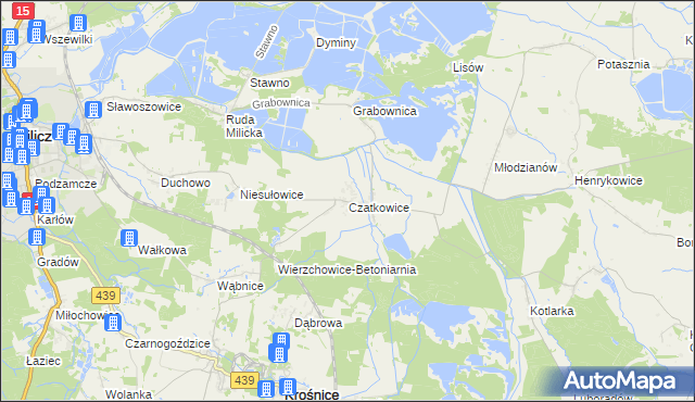mapa Czatkowice gmina Milicz, Czatkowice gmina Milicz na mapie Targeo