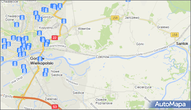 mapa Czechów gmina Santok, Czechów gmina Santok na mapie Targeo