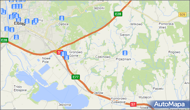 mapa Czechowo gmina Elbląg, Czechowo gmina Elbląg na mapie Targeo