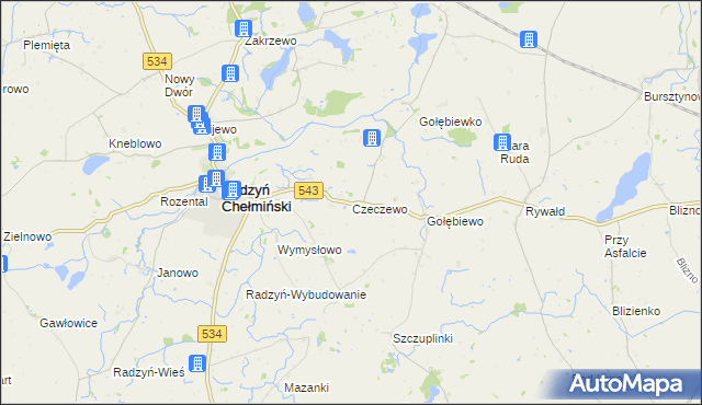 mapa Czeczewo gmina Radzyń Chełmiński, Czeczewo gmina Radzyń Chełmiński na mapie Targeo