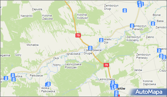 mapa Czekarzewice Drugie, Czekarzewice Drugie na mapie Targeo