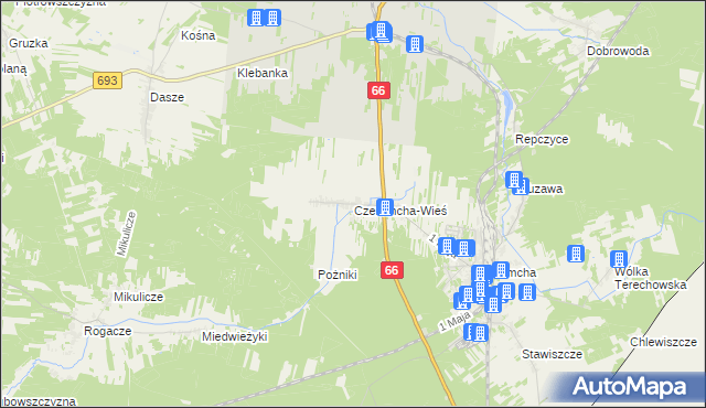 mapa Czeremcha-Wieś, Czeremcha-Wieś na mapie Targeo