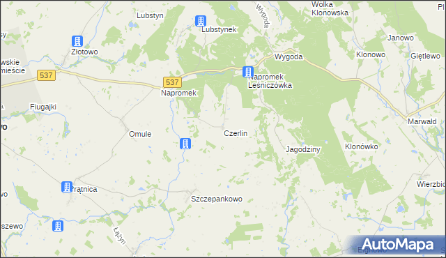 mapa Czerlin gmina Lubawa, Czerlin gmina Lubawa na mapie Targeo