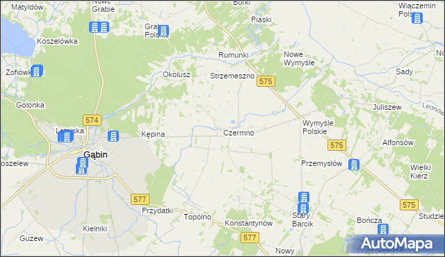 mapa Czermno gmina Gąbin, Czermno gmina Gąbin na mapie Targeo