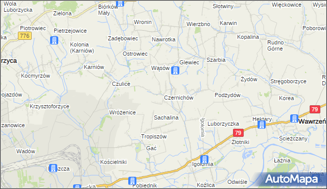 mapa Czernichów gmina Koniusza, Czernichów gmina Koniusza na mapie Targeo