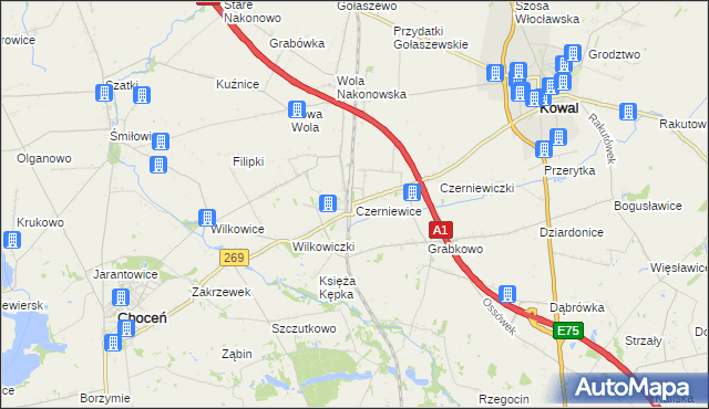mapa Czerniewice gmina Choceń, Czerniewice gmina Choceń na mapie Targeo