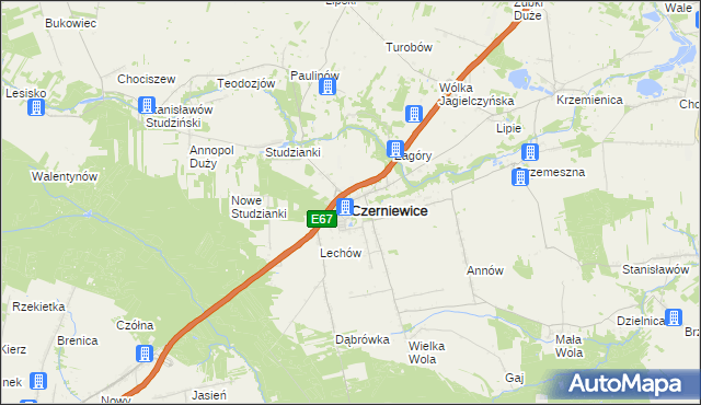 mapa Czerniewice powiat tomaszowski, Czerniewice powiat tomaszowski na mapie Targeo