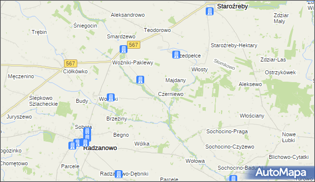 mapa Czerniewo gmina Radzanowo, Czerniewo gmina Radzanowo na mapie Targeo