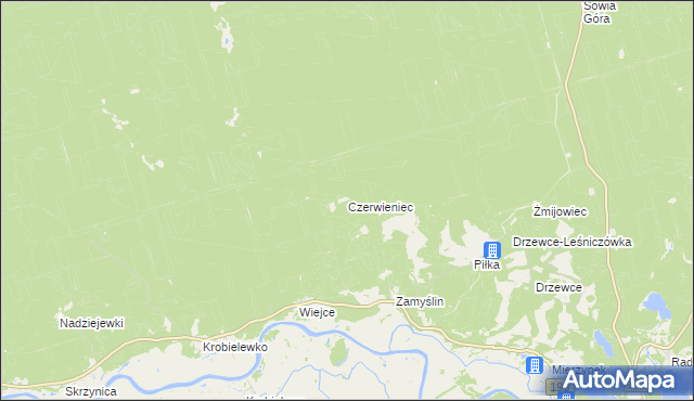 mapa Czerwieniec gmina Skwierzyna, Czerwieniec gmina Skwierzyna na mapie Targeo