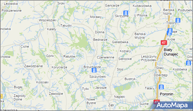 mapa Czerwienne, Czerwienne na mapie Targeo