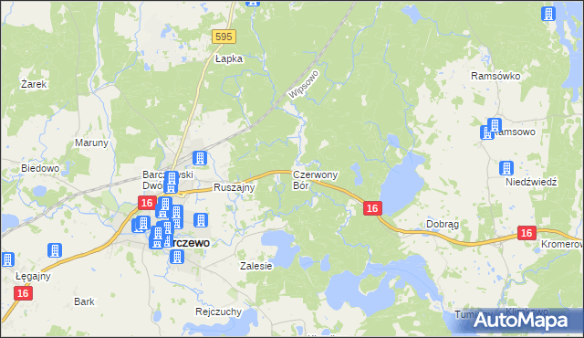 mapa Czerwony Bór gmina Barczewo, Czerwony Bór gmina Barczewo na mapie Targeo