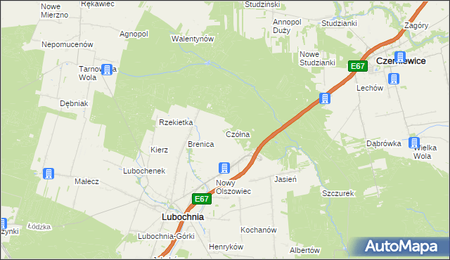 mapa Czółna gmina Lubochnia, Czółna gmina Lubochnia na mapie Targeo