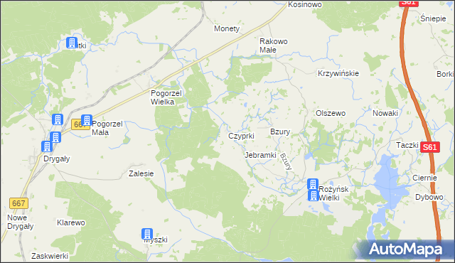 mapa Czyprki gmina Prostki, Czyprki gmina Prostki na mapie Targeo