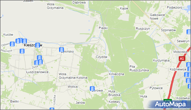 mapa Czyżów gmina Kleszczów, Czyżów gmina Kleszczów na mapie Targeo