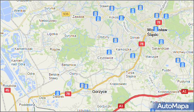 mapa Czyżowice gmina Gorzyce, Czyżowice gmina Gorzyce na mapie Targeo