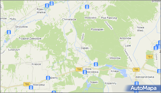 mapa Dąbek gmina Dąbrowa Zielona, Dąbek gmina Dąbrowa Zielona na mapie Targeo