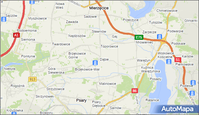 mapa Dąbie gmina Psary, Dąbie gmina Psary na mapie Targeo