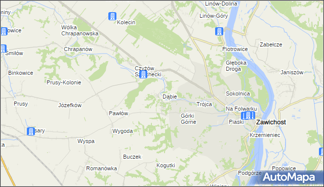 mapa Dąbie gmina Zawichost, Dąbie gmina Zawichost na mapie Targeo