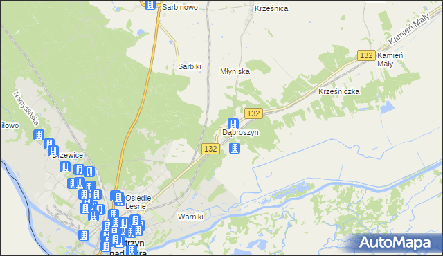 mapa Dąbroszyn gmina Witnica, Dąbroszyn gmina Witnica na mapie Targeo