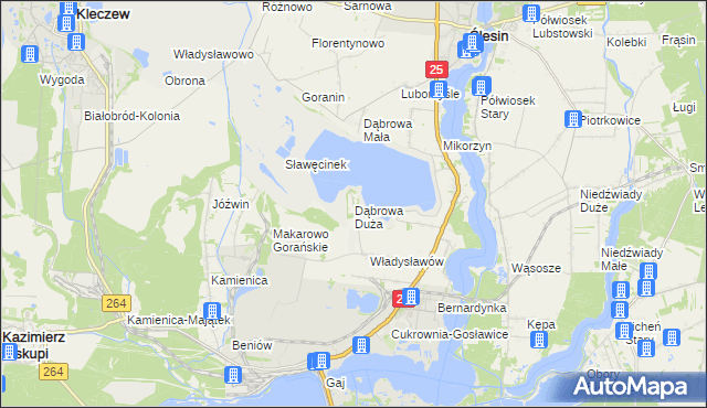 mapa Dąbrowa Duża gmina Ślesin, Dąbrowa Duża gmina Ślesin na mapie Targeo