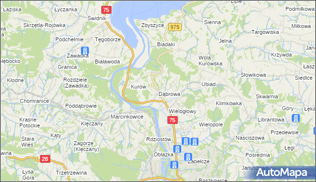 mapa Dąbrowa gmina Chełmiec, Dąbrowa gmina Chełmiec na mapie Targeo
