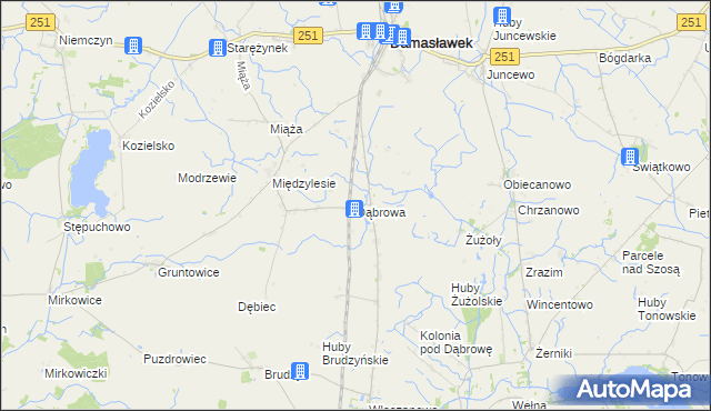 mapa Dąbrowa gmina Damasławek, Dąbrowa gmina Damasławek na mapie Targeo