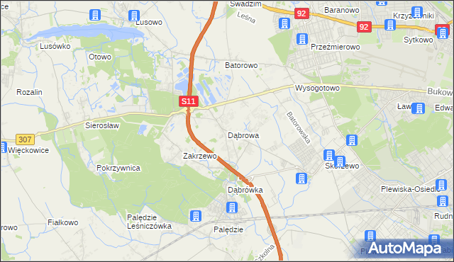 mapa Dąbrowa gmina Dopiewo, Dąbrowa gmina Dopiewo na mapie Targeo