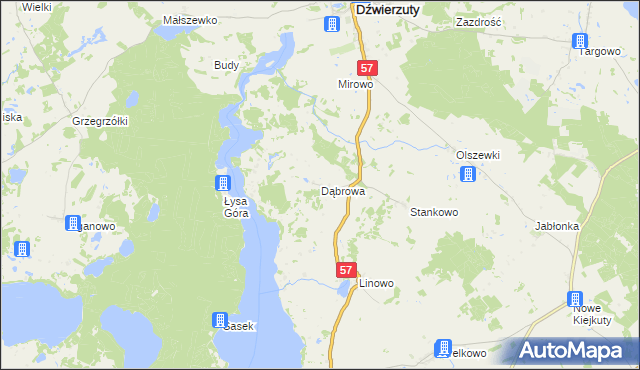 mapa Dąbrowa gmina Dźwierzuty, Dąbrowa gmina Dźwierzuty na mapie Targeo