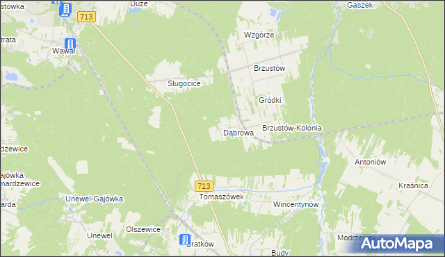 mapa Dąbrowa gmina Inowłódz, Dąbrowa gmina Inowłódz na mapie Targeo