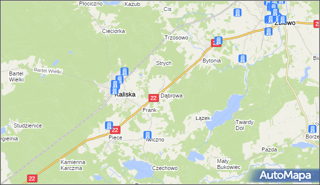 mapa Dąbrowa gmina Kaliska, Dąbrowa gmina Kaliska na mapie Targeo