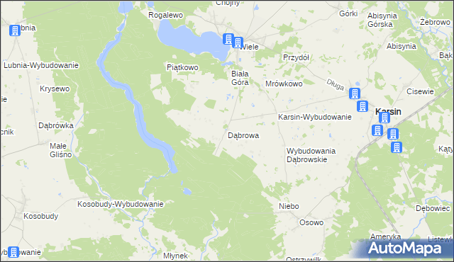 mapa Dąbrowa gmina Karsin, Dąbrowa gmina Karsin na mapie Targeo