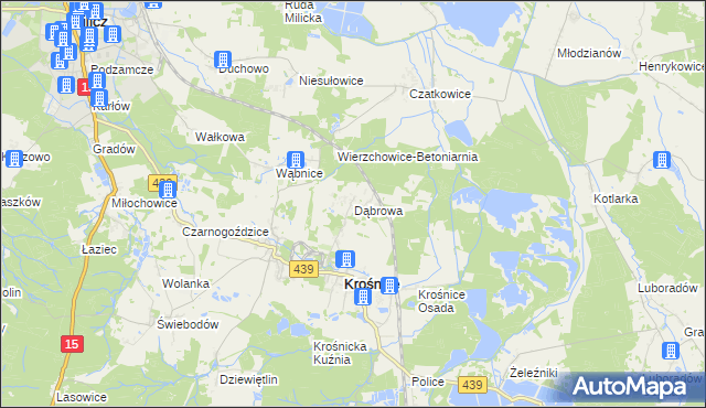 mapa Dąbrowa gmina Krośnice, Dąbrowa gmina Krośnice na mapie Targeo