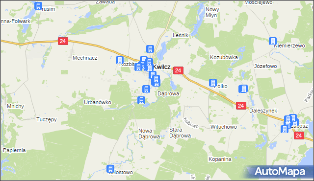 mapa Dąbrowa gmina Kwilcz, Dąbrowa gmina Kwilcz na mapie Targeo