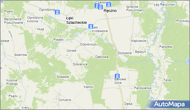 mapa Dąbrowa gmina Łęki Szlacheckie, Dąbrowa gmina Łęki Szlacheckie na mapie Targeo