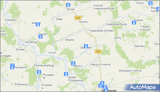 mapa Dąbrowa gmina Mokobody, Dąbrowa gmina Mokobody na mapie Targeo
