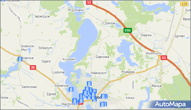 mapa Dąbrowa gmina Myślibórz, Dąbrowa gmina Myślibórz na mapie Targeo